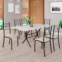 Conjunto Sala de Jantar Mesa Retangular 140x75cm Tampo Madeira Mdp Off White 6 Cadeiras Paraty