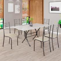 Conjunto Sala de Jantar Mesa Retangular 140x75cm Tampo Madeira Mdp Off White 6 Cadeiras Paraty