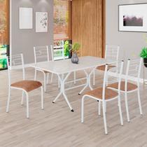 Conjunto Sala de Jantar Mesa Retangular 140x75cm Tampo Madeira Mdp Off White 6 Cadeiras Paraty
