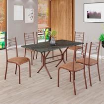 Conjunto Sala de Jantar Mesa Retangular 140x75cm Tampo Pedra Ardósia Indiana 6 Cadeiras Paraty Conjunto Sala de Jantar Mesa Retangular 140x75cm Tampo Pedra Ardósia Indiana 6 Cadeiras Paraty