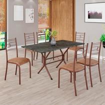 Conjunto Sala de Jantar Mesa Retangular 140x75cm Tampo Pedra Ardósia Indiana 6 Cadeiras Paraty