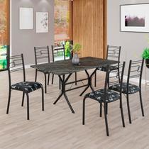 Conjunto Sala de Jantar Mesa Retangular 140x75cm Tampo Pedra Ardósia Indiana 6 Cadeiras Paraty