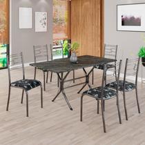 Conjunto Sala de Jantar Mesa Retangular 140x75cm Tampo Pedra Ardósia Indiana 6 Cadeiras Paraty