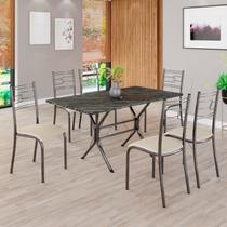 Conjunto Sala de Jantar Mesa Retangular 140x75cm Tampo Pedra Ardósia Indiana 6 Cadeiras Paraty