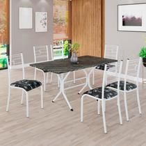 Conjunto Sala de Jantar Mesa Retangular 140x75cm Tampo Pedra Ardósia Indiana 6 Cadeiras Paraty