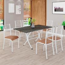 Conjunto Sala de Jantar Mesa Retangular 140x75cm Tampo Pedra Ardósia Indiana 6 Cadeiras Paraty