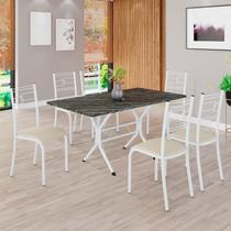 Conjunto Sala de Jantar Mesa Retangular 140x75cm Tampo Pedra Ardósia Indiana 6 Cadeiras Paraty