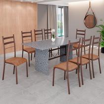 Conjunto Sala de Jantar Mesa Retangular 180x75cm Tampo Granito Ocre 8 Cadeiras Marselha Granito/ Marrom