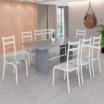 Conjunto Sala de Jantar Mesa Retangular 180x75cm Tampo Granito Ocre 8 Cadeiras Marselha Paraopeba / Branco