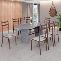 Conjunto Sala de Jantar Mesa Retangular 180x75cm Tampo Granito Ocre 8 Cadeiras Marselha Paraopeba / Marrom