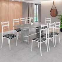 Conjunto Sala de Jantar Mesa Retangular 180x75cm Tampo Granito Topázio 8 Cadeiras Marselha Branco/Preto Floral Conjunto Sala de Jantar Mesa Retangular 180x75cm Tampo Granito Topázio 8 Cadeiras Marselha Branco/Preto Floral