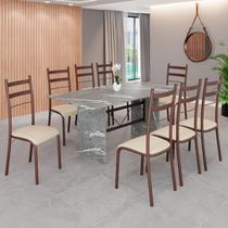 Conjunto Sala de Jantar Mesa Retangular 180x75cm Tampo Granito Topázio 8 Cadeiras Marselha Marrom/Creme Conjunto Sala de Jantar Mesa Retangular 180x75cm Tampo Granito Topázio 8 Cadeiras Marselha Marrom/Creme