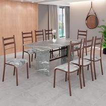 Conjunto Sala de Jantar Mesa Retangular 180x75cm Tampo Granito Topázio 8 Cadeiras Marselha Marrom/Paraopeba Conjunto Sala de Jantar Mesa Retangular 180x75cm Tampo Granito Topázio 8 Cadeiras Marselha Marrom/Paraopeba