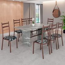 Conjunto Sala de Jantar Mesa Retangular 180x75cm Tampo Granito Topázio 8 Cadeiras Marselha Marrom/Preto Floral Conjunto Sala de Jantar Mesa Retangular 180x75cm Tampo Granito Topázio 8 Cadeiras Marselha Marrom/Preto Floral