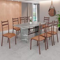 Conjunto Sala de Jantar Mesa Retangular 180x75cm Tampo Granito Topázio 8 Cadeiras Marselha