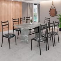 Conjunto Sala de Jantar Mesa Retangular 180x75cm Tampo Granito Topázio 8 Cadeiras Marselha - Móveis Teixeira