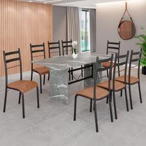 Conjunto Sala de Jantar Mesa Retangular 180x75cm Tampo Granito Topázio 8 Cadeiras Marselha Preto/C. Marrom/Fosco Conjunto Sala de Jantar Mesa Retangular 180x75cm Tampo Granito Topázio 8 Cadeiras Marselha Preto/C. Marrom/Fosco