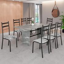 Conjunto Sala de Jantar Mesa Retangular 180x75cm Tampo Granito Topázio 8 Cadeiras Marselha Preto/Paraopeba/Fosco Conjunto Sala de Jantar Mesa Retangular 180x75cm Tampo Granito Topázio 8 Cadeiras Marselha Preto/Paraopeba/Fosco