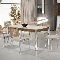 Conjunto Sala de Jantar Mesa Retangular com 6 Cadeiras Natani Yescasa Cromado/Bege