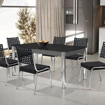 Conjunto Sala de Jantar Mesa Retangular com 6 Cadeiras Natani Yescasa Cromado/Preto/Cinza Conjunto Sala de Jantar Mesa Retangular com 6 Cadeiras Natani Yescasa Cromado/Preto/Cinza