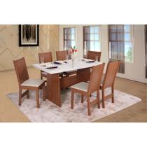 Conjunto Sala de Jantar Mesa Retangular Destak com 6 Cadeiras Elane Naturalle/Off White
