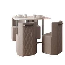 Conjunto Sala de Jantar Mesa Retangular e 4 Cadeiras Estofadas PIN Tampo e vidro off white/tecido linho cinza.