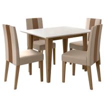 Conjunto Sala de Jantar Mesa Retangular Kate 120cm com 4 Cadeiras Linea Carvalho/Off White/Marfim - Poliman