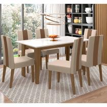 Conjunto Sala de Jantar Mesa Retangular Liz 160cm e 6 Cadeiras Linea Carvalho/Off White - Poliman Conjunto Sala de Jantar Mesa Retangular Liz 160cm e 6 Cadeiras Linea Carvalho/Off White - Poliman