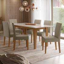 Conjunto Sala de Jantar Mesa Retangular Liz com Vidro 160cm 6 Cadeiras Josi Marrom/Carvalho/Bege/Off White