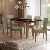 Conjunto Sala de Jantar Mesa Retangular Liz com Vidro 160cm 6 Cadeiras Josi