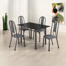 Conjunto Sala de Jantar Mesa Retangular Tampo Ardósia Indiana 4 Cadeiras Fortaleza