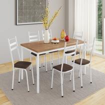 Conjunto Sala de Jantar Mesa Retangular Tampo BP com 6 Cadeiras Adriana Branco/Imbuia Conjunto Sala de Jantar Mesa Retangular Tampo BP com 6 Cadeiras Adriana Branco/Imbuia