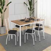 Conjunto Sala de Jantar Mesa Retangular Tampo BP com 6 Cadeiras Adriana Branco/Preto