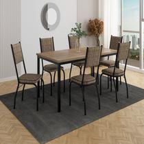 Conjunto Sala de Jantar Mesa Retangular Tampo BP com 6 Cadeiras Adriana Preto/Rattan/Demolição Conjunto Sala de Jantar Mesa Retangular Tampo BP com 6 Cadeiras Adriana Preto/Rattan/Demolição