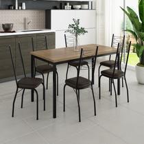 Conjunto Sala de Jantar Mesa Retangular Tampo BP com 6 Cadeiras Adriana Preto/Sf/Madeira Imbuia/Demolição Conjunto Sala de Jantar Mesa Retangular Tampo BP com 6 Cadeiras Adriana Preto/Sf/Madeira Imbuia/Demolição