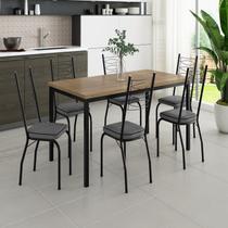 Conjunto Sala de Jantar Mesa Retangular Tampo BP com 6 Cadeiras Adriana Preto/Sf/Platina/Demolição Conjunto Sala de Jantar Mesa Retangular Tampo BP com 6 Cadeiras Adriana Preto/Sf/Platina/Demolição