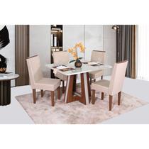 Conjunto Sala de Jantar Mesa Retangular Vitória com 4 Cadeiras Helena com Apliques Naturalle/Off White