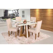 Conjunto Sala de Jantar Mesa Retangular Vitória com 4 Cadeiras Itália com Apliques Freijó/Off White - Móveis São Carlos