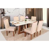 Conjunto Sala de Jantar Mesa Retangular Vitória com 6 Cadeiras Helena com Apliques Conjunto Sala de Jantar Mesa Retangular Vitória com 6 Cadeiras Helena com Apliques