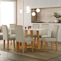 Conjunto Sala de Jantar Mesa Rubi 1,60m com 6 Cadeiras Ana Ypê/Off White/Ja01 - New Ceval Conjunto Sala de Jantar Mesa Rubi 1,60m com 6 Cadeiras Ana Ypê/Off White/Ja01 - New Ceval