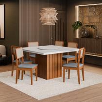 Conjunto Sala De Jantar Mesa Santiago 1,36 com 6 Cadeiras e Tampo Giratório