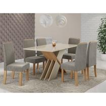 Conjunto Sala de Jantar Mesa Sarah 160cm Tampo Vidro/MDF com 6 Cadeiras Styllo Sonetto Móveis