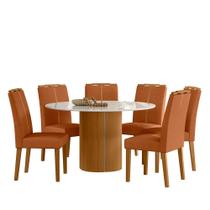 Conjunto Sala de Jantar Mesa Serena 135X135 6 Cadeiras Serena Ype/Offwhite/Bouclé Damasco Conjunto Sala de Jantar Mesa Serena 135X135 6 Cadeiras Serena Ype/Offwhite/Bouclé Damasco