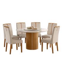 Conjunto Sala de Jantar Mesa Serena 135X135 6 Cadeiras Serena Ype/Offwhite/Bouclé Gelo