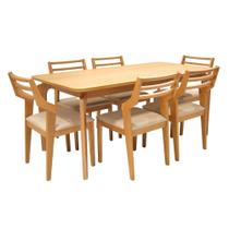 Conjunto Sala de Jantar Mesa Siena 180x90 Tampo Madeira Canto Copo 6 Cadeiras Roma Encosto Ripado Madeira Maciça Cinamom
