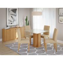 Conjunto Sala de Jantar Mesa Sophia Tampo MDF/VIDRO com 4 Cadeiras Maia Cimol Nature/Off White/Gengibre