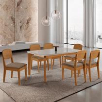 Conjunto Sala de Jantar Mesa Tampo 180cm Canto Copo com Vidro e 6 Cadeira Dublin - Cleo Yescasa