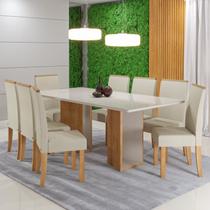 Conjunto Sala de Jantar Mesa Tampo com Vidro com 8 Cadeiras Ayla Styllo Sonetto Móveis