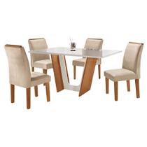 Conjunto Sala de Jantar Mesa Tampo Dakota Plus Vidro 120x80cm com 4 Cadeiras Luisa Yescasa