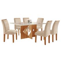 Conjunto Sala de Jantar Mesa Tampo Dakota Plus Vidro 160x80cm com 6 Cadeiras Laura Yescasa